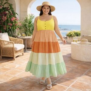 TORRID Maxi Challis 2023 Tiered Seersucker Striped Sun Dress Size 00 (L / 12–14)